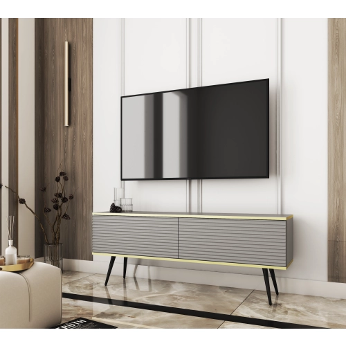 Szafka RTV Szaro - Złota 135 cm Noga Czarna - Złota MDF